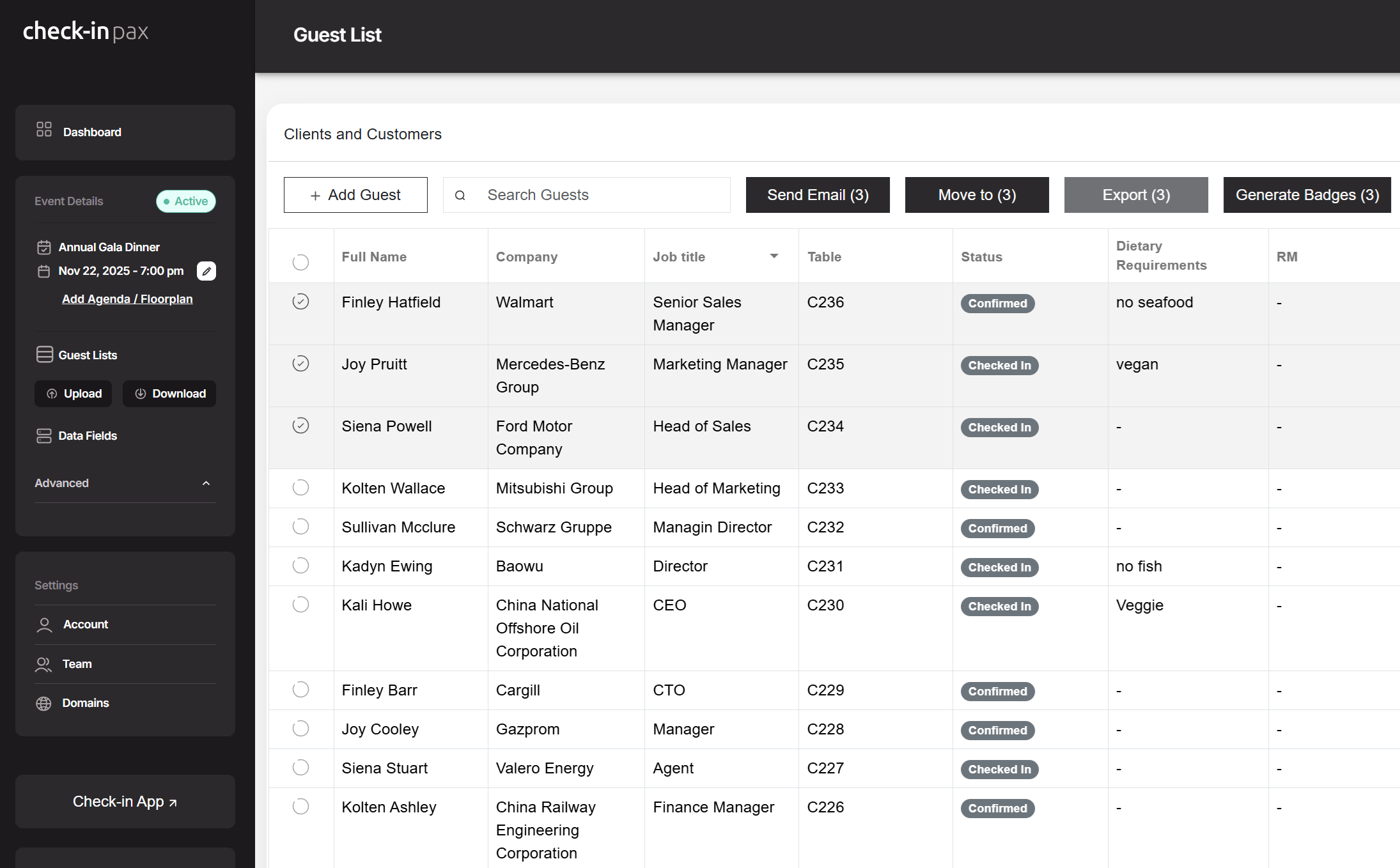 Guest List Management Screenshot