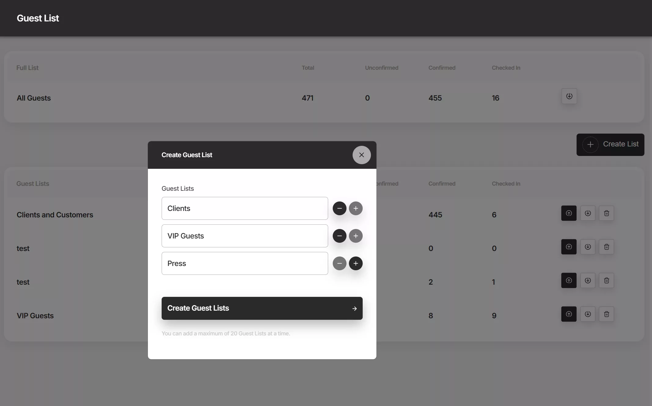 Multiple Guest lists