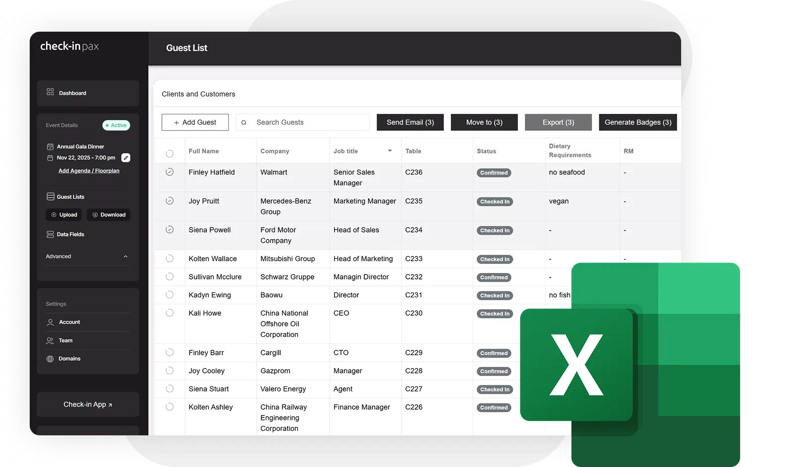 All Your Data - Live + Excel-Ready Check-In Pax