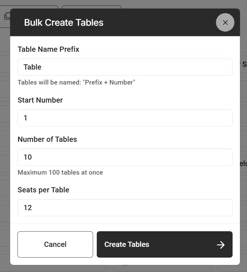 Bulk Create tables